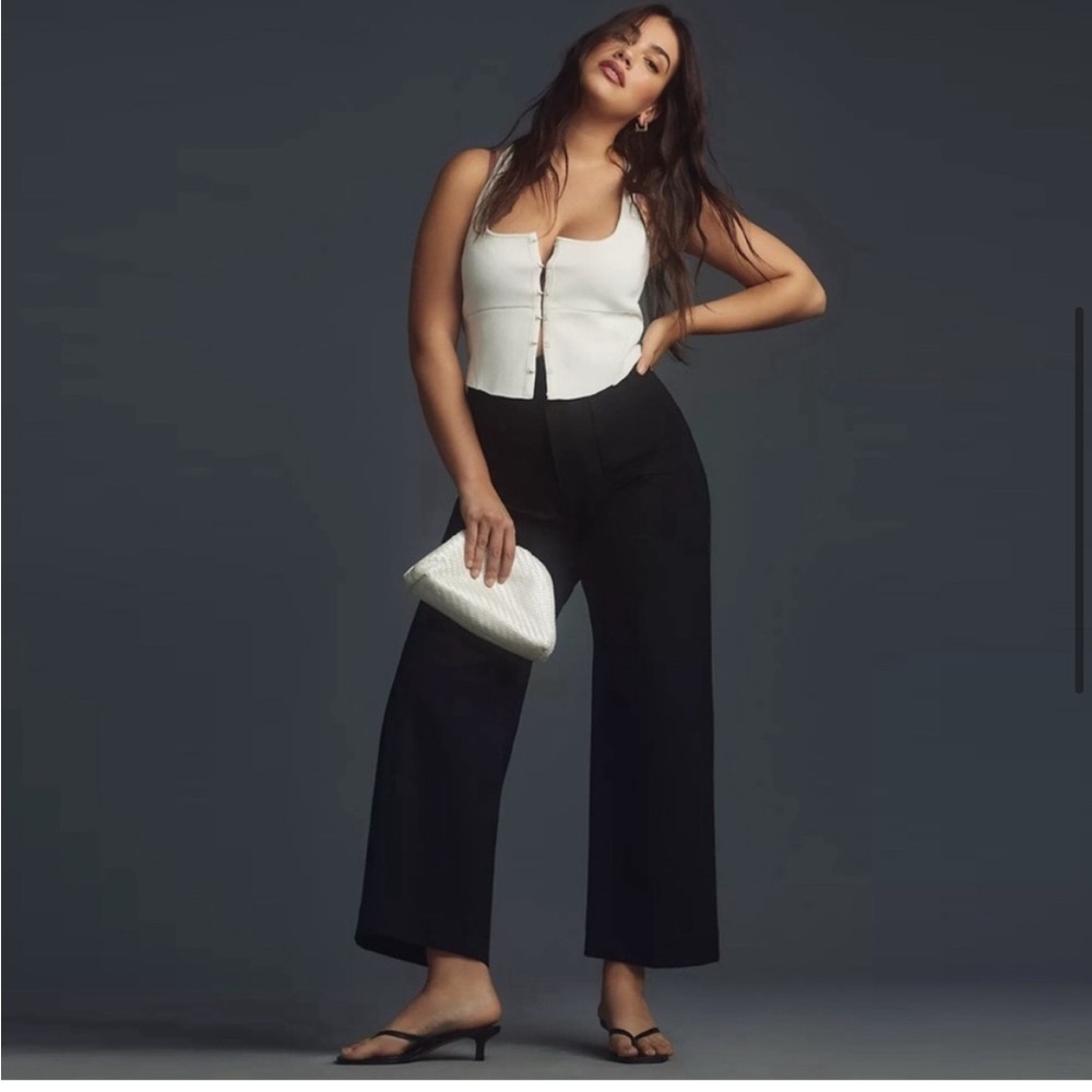 Maeve Anthropologie The Colette Cropped Wide-Leg Pants Minimalist Black Sz 32